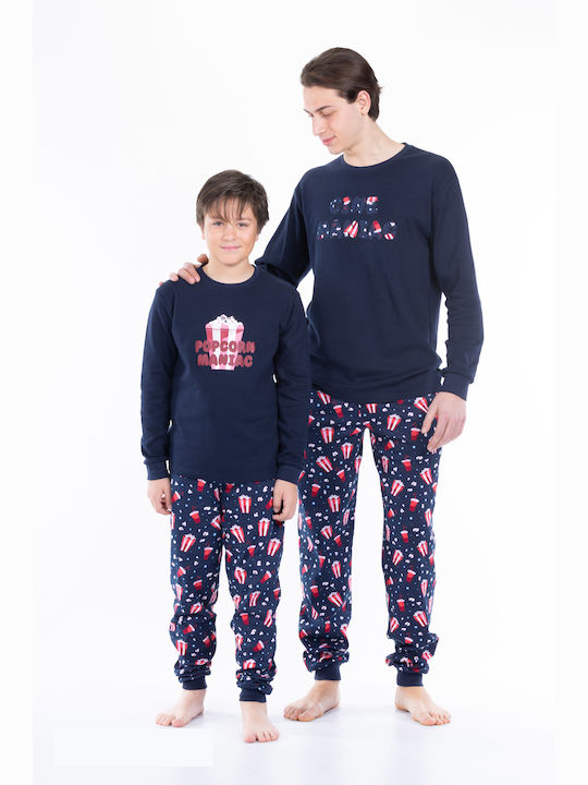 MEI Set Top & Bottom Kids Winter Cotton Pyjamas Navy Blue