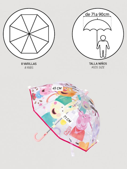 Cerda Kids Umbrella Curved Handle Peppa Pig Transparent with Diameter 45cm