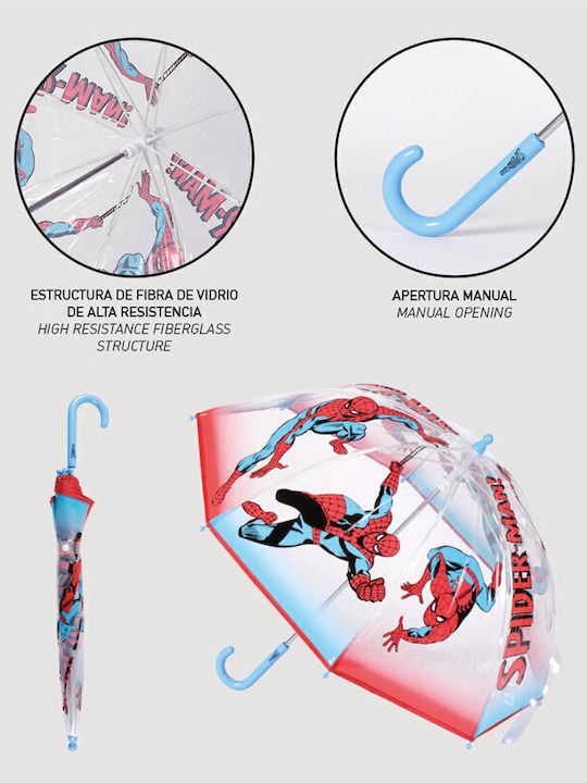 Cerda Umbrelă Pentru Copii Baston Spider-man Transparentă Cu Diametru 71cm