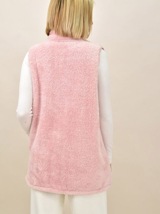 Women's Sleeveless Long Fur Pink