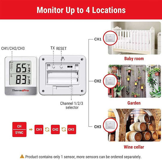 Thermo Pro Θερμόμετρo για Χρήση σε Εσωτερικό & Εξωτερικό Χώρο