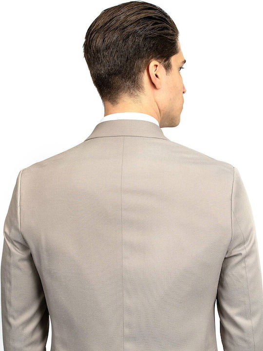 Fragosto Men's Suit with Vest Slim Fit Beige