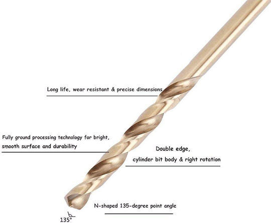 Uruisi Star Set of 10 Drills Cobaltium with Cylindrical Shank for Metal
