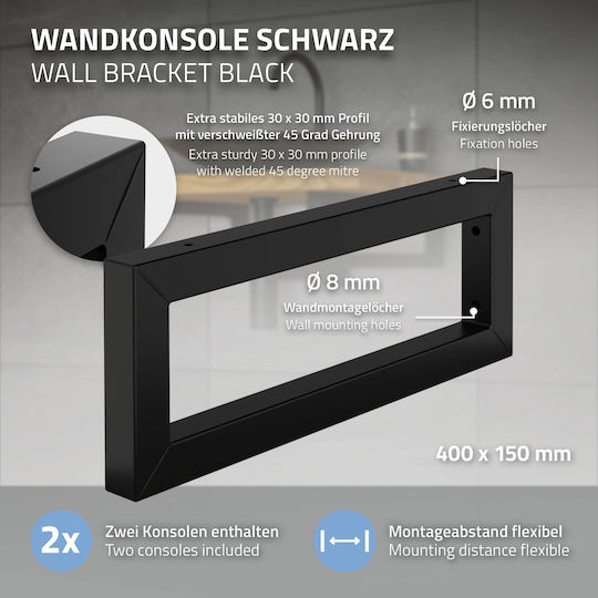 ML-Design Heavy-Duty Metallic Shelf Brackets Black 400x150mm 2pcs 490006962