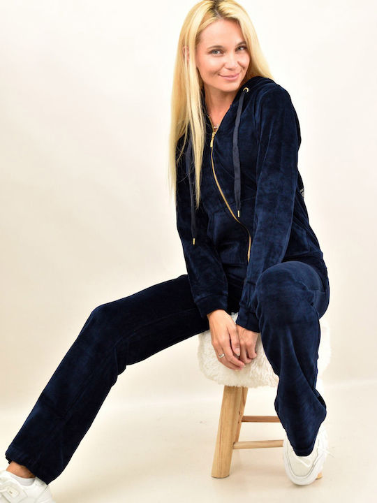 First Woman Set Women's Sweatpants Navy Blue Velvet