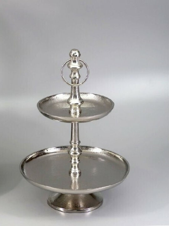 Metallic Dessert Tower Stand with 2 Tiers Silver Ø25cmxY38cm 38x38x38cm