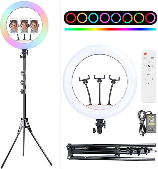 Technovo RGB Ringlicht 56cm und Halterung für Handy