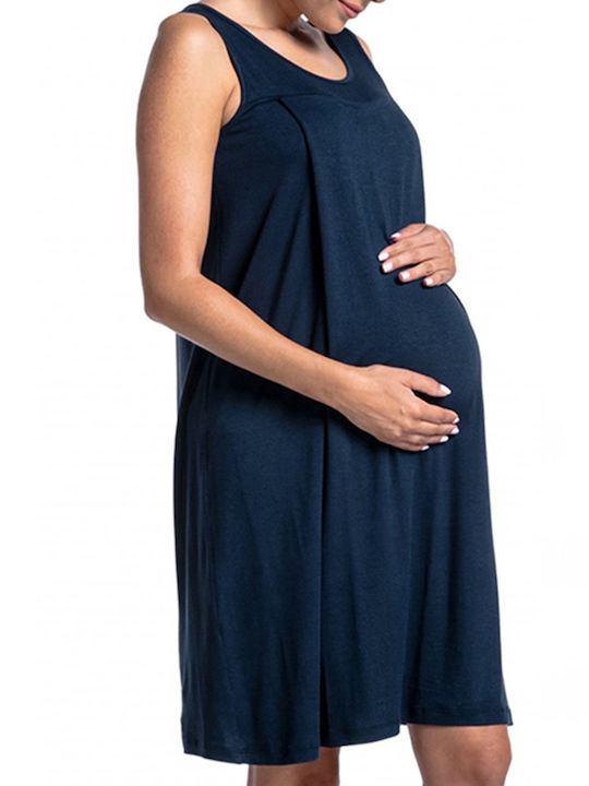 Queen Mother Cotton Sleeveless Maternity Dress Blue