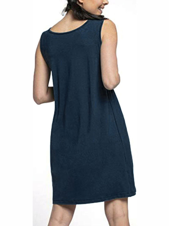 Cotton Sleeveless Maternity Dress Blue