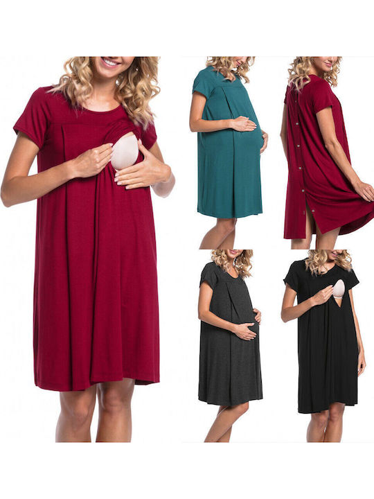 Summer Cotton Short Sleeve Maternity Dress Green Relaxed Fit