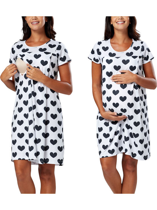 Summer Cotton Formal Occasion Short Sleeve Maternity Dress White