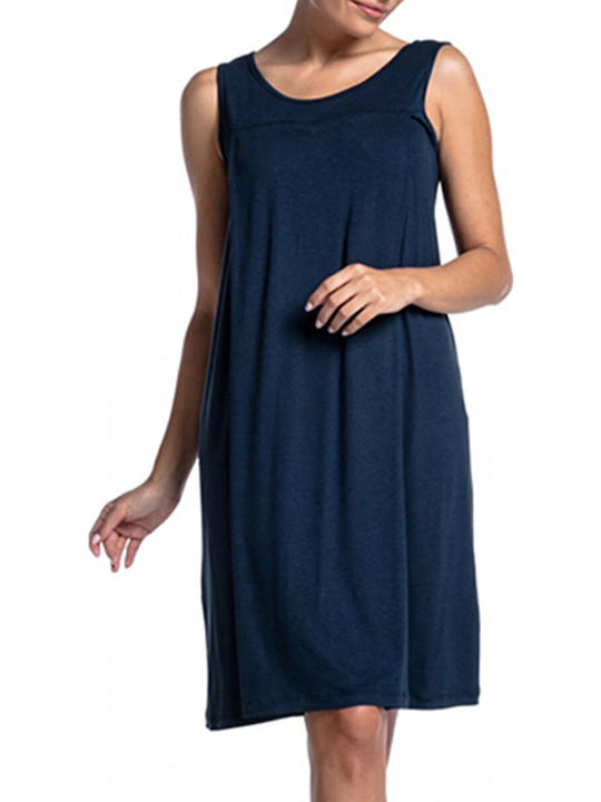 Cotton Sleeveless Maternity Dress Blue