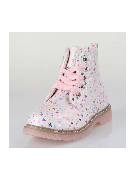 Happy Bee Kids PU Leather Military Boots with Lace Pink