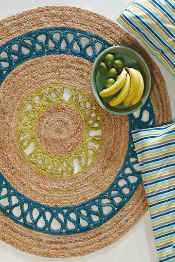 Kentia Yute Rug Round Summer from Jute 226 Natural / Petrol / Lime