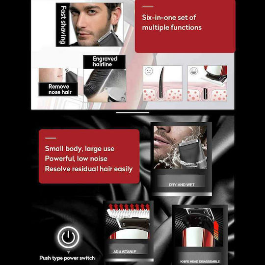 Kemei Set Rechargeable Hair Clipper Red KM-510