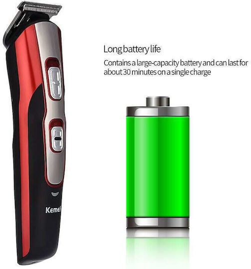 Kemei Set Rechargeable Hair Clipper Red KM-510