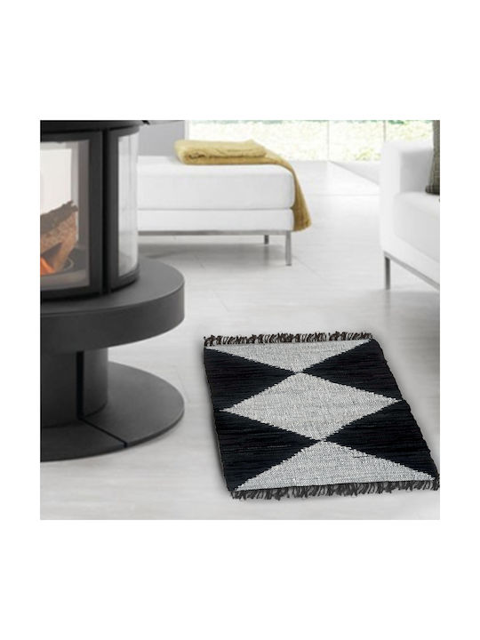 San Lorentzo 1376A Rug Outdoor Fireplace Rectangular Leather with Fringes 01 Black / Grey