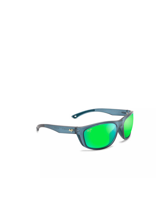 Maui Jim Men's Sunglasses with Blue Plastic Frame and Green Polarized Lens GM869-03