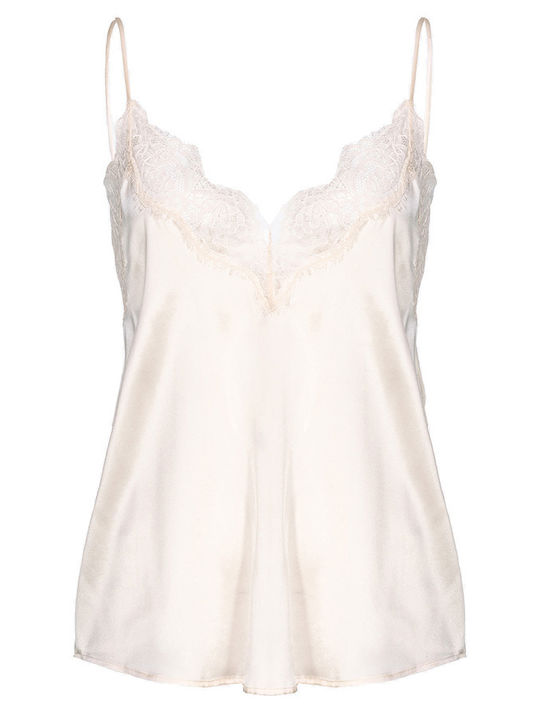 Tevatrone Γυναικείο Σατέν Lingerie Top με Δαντέλα Μπεζ