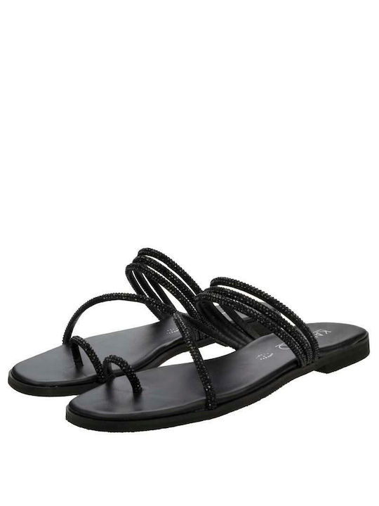 Kallisto Leather Women's Flat Sandals in Black Color