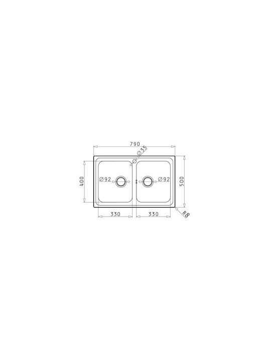 Pyramis Alea 2B 107155301 Drop-In Мивка Inox Грапав Ш79xД50см Сребрист