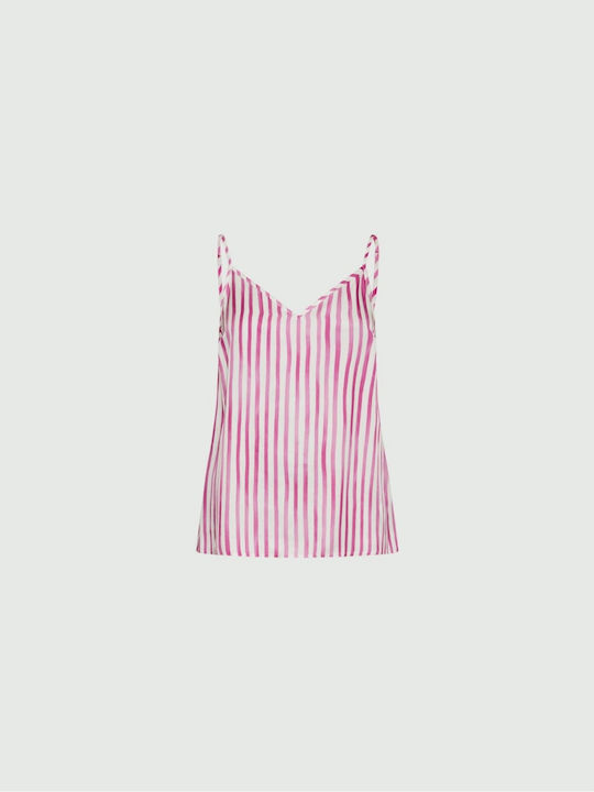 Damen Sommer Bluse mit Trägern Gestreift Rosa