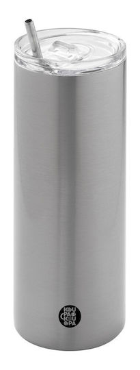 Koupakoupa You Glass Thermos Stainless Steel BPA Free 600ml Silver with Straw