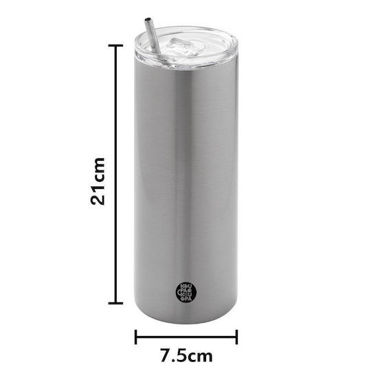 Koupakoupa Eco friendly Glass Thermos Stainless Steel BPA Free 600ml Silver with Straw