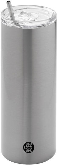 Koupakoupa US Glass Thermos Stainless Steel BPA Free 600ml Silver with Straw