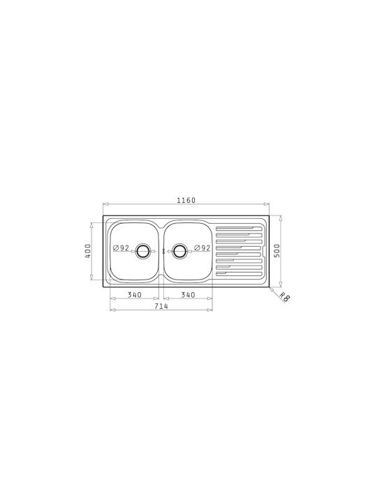 Pyramis Amaltia 2B 1D Ένθετος Νεροχύτης Inox Σαγρέ Μ116xΠ50cm Ασημί