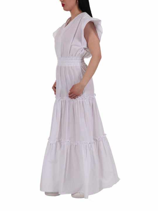 Pinko Summer Maxi Dress with Ruffle White