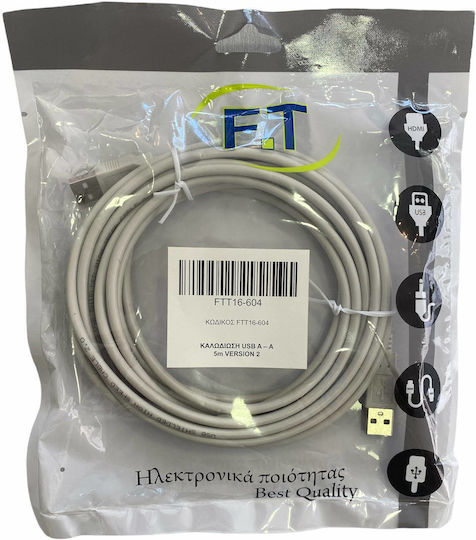 FT Electronics USB 2.0 Кабел USB-A мъжки - USB-A мъжки Черен 5м FTT16-604