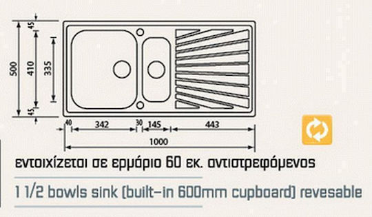 Sanitec Drop-In Мивка Ляв Inox Грапав Ш100xД50см Сребрист
