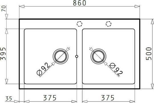 Pyramis Athlos 2B 070071211 Drop-In Spüle aus Verbundgranulat B86xT50cm Snow