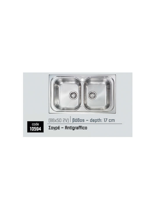 Sanitec Drop-In Spüle Inox Matt B86xT50cm Silber