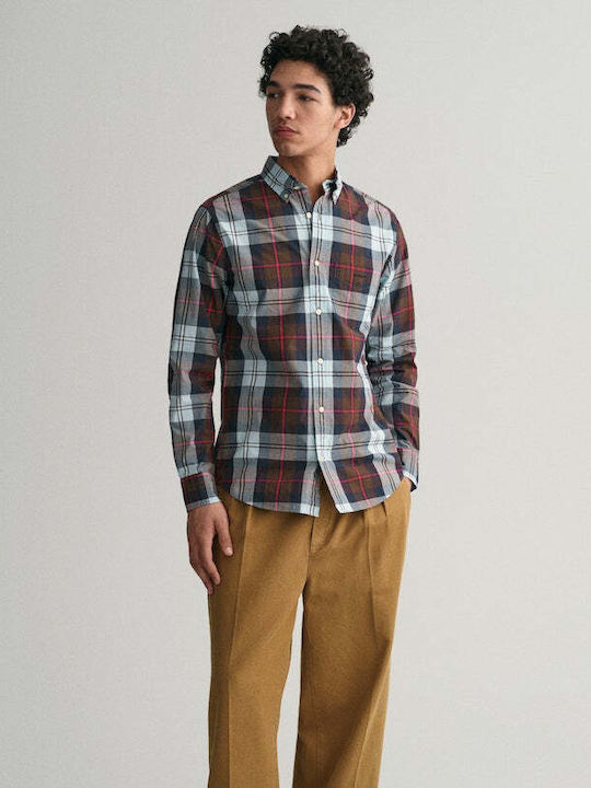 Gant Men's Shirt Long Sleeve Checked Brown