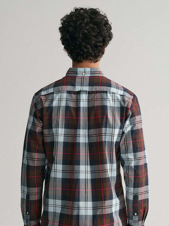 Long-sleeved Cotton Shirt Checked Brown