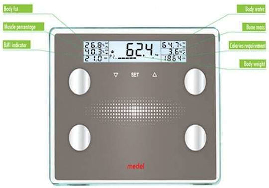 Medel Glass Scale XXL Ψηφιακή Ζυγαριά με Λιπομετρητή σε Ασημί χρώμα