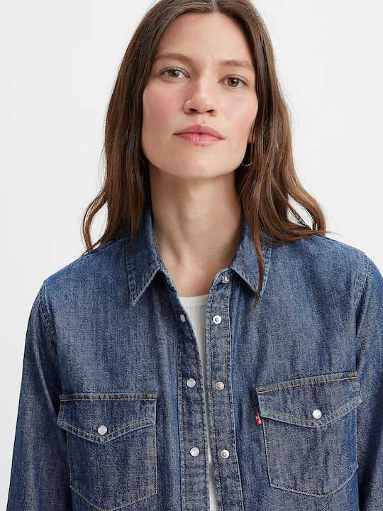Western Women's Denim Long Sleeve Shirt Blue