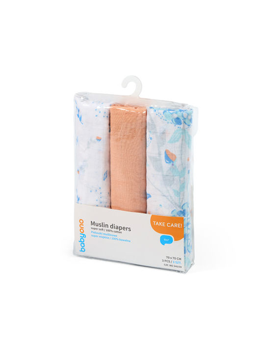 Babyono Muslin Swaddle Wraps Orange Multicolour 70x70cm. 3pcs