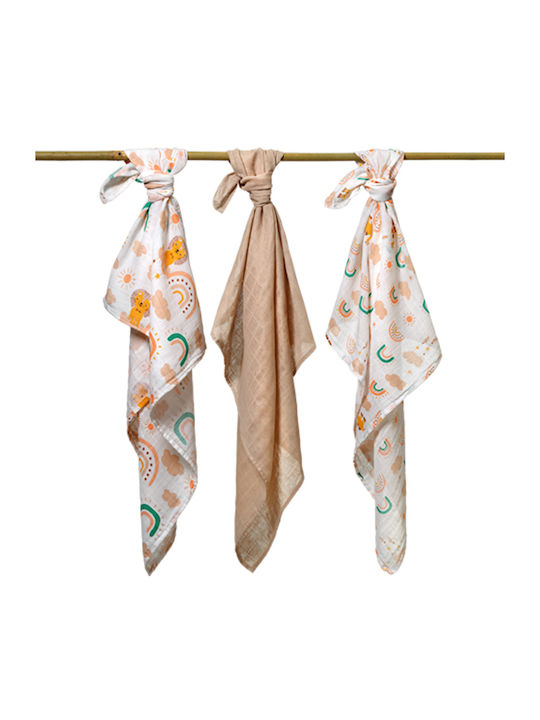 Babyono Muslin Swaddle Wraps Multicolour 70x70cm. 3pcs