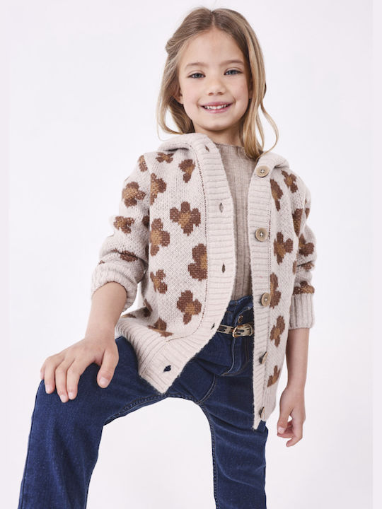 Mayoral Girls Knitted Hooded Cardigan with Buttons Brown