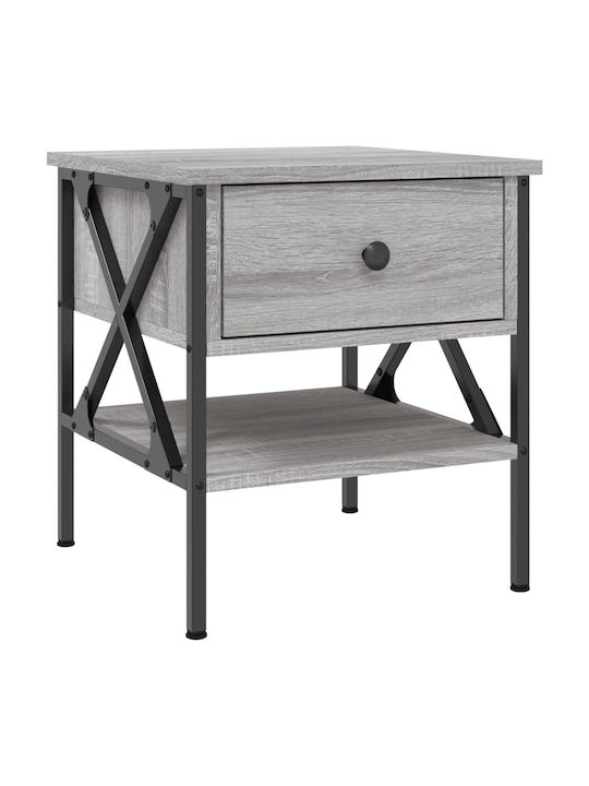 Wooden Bedside Table with Metallic Legs Grey Sonoma 40x42x45cm