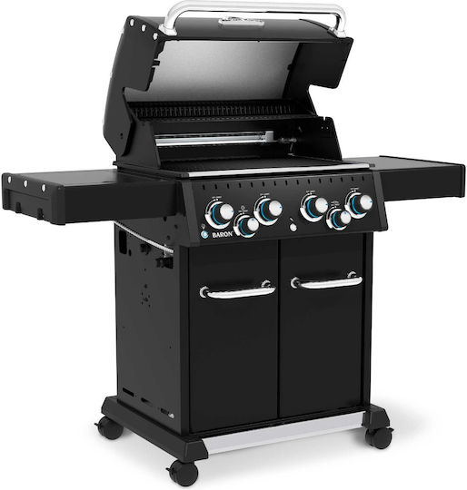Broil King Baron 490 Gasgrill Gusseisen Rost 65.2cmx44.4cmcm mit 4 cm 12.4kW und Seitenbrenner