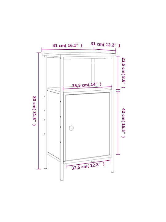 Κομοδίνο Ξύλινο με Μεταλλικά Πόδια Sonoma Δρυς 41x31x80cm