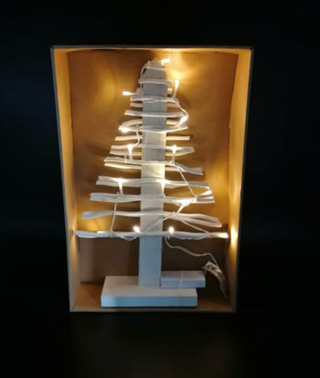 Christmas Decorative Illuminated Wood Tree 30cm Battery Brown