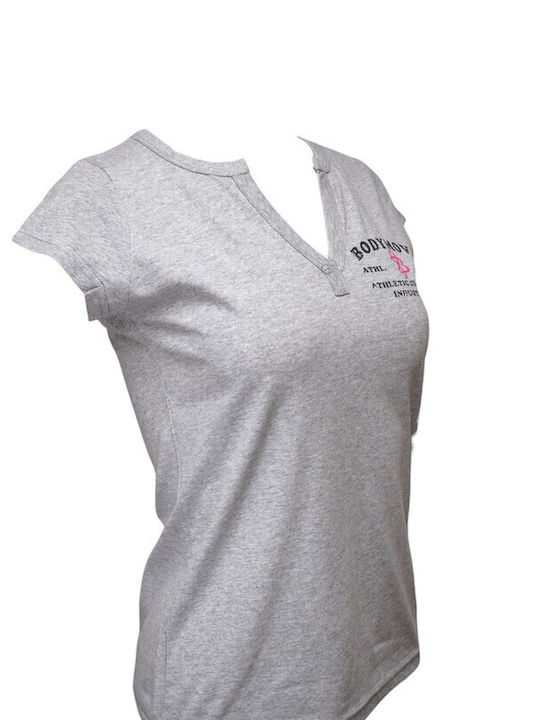 Bodymove Γυναικείο Αθλητικό T-shirt με V Λαιμόκοψη Γκρι