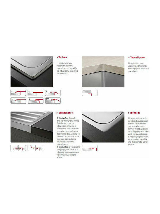 Pyramis Amaltia 2B 1D Ένθετος Νεροχύτης Inox Σαγρέ Μ116xΠ50cm Ασημί