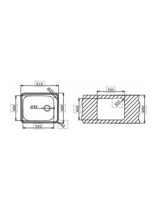 Pyramis Space Plus 1B 108722401 Drop-In Мивка Inox Грапав Ш61xД48см Сребрист