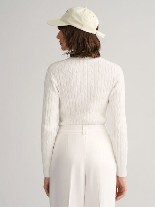 Damen Langarm Pullover Baumwolle mit V-Ausschnitt Weiß